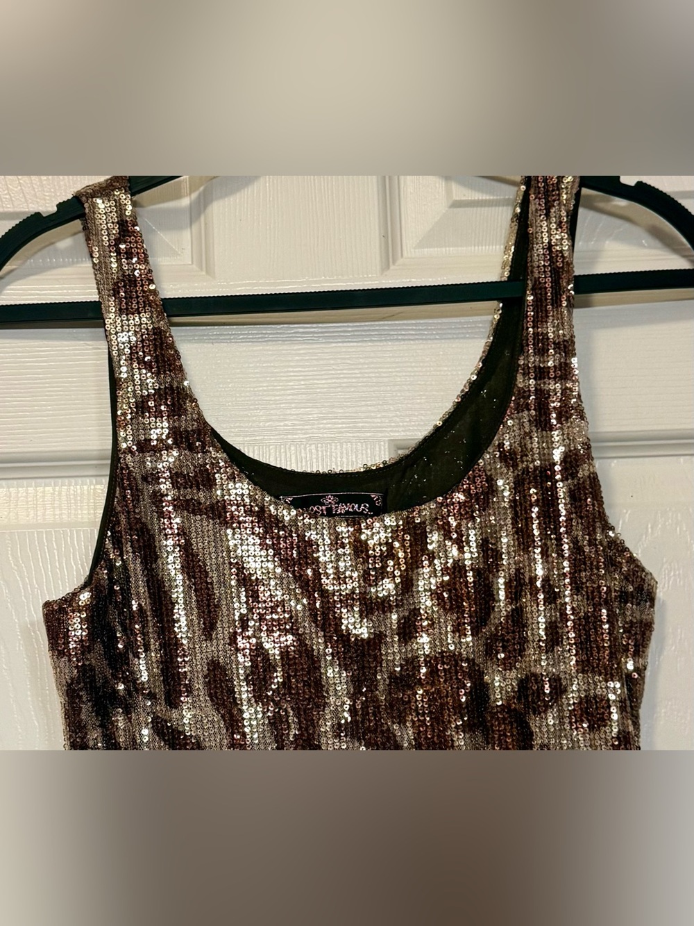 Title: Almost Famous Gold & Brown Sequin Mini Dress Size Large Party Sparkle - Picture 4 of 10